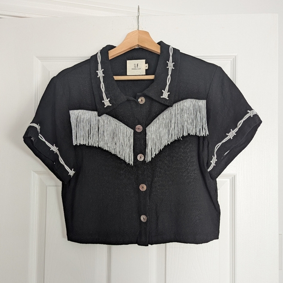Fashion Brand Company Tops - Fashion Brand Company | Black Linen Pammy Fringe Western Blouse | Size S